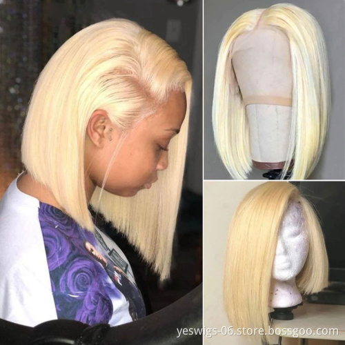 1B 613 Blonde Pink Blue Gray Hot Pink Colored Shor Bob Wigs Mink Brazilian Virgin Cuticle Aligned Human Hair Hd Lace Front Wigs